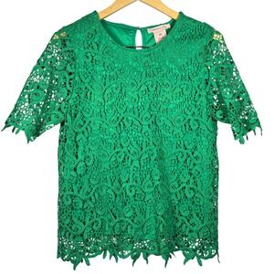 Philosophy Republic Clothing Emerald Green Lace Short Sleeve Top Medium 3615025